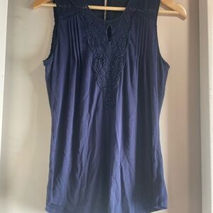 Daniel Rainn Navy Crochet-Trim Sleeveless Tank